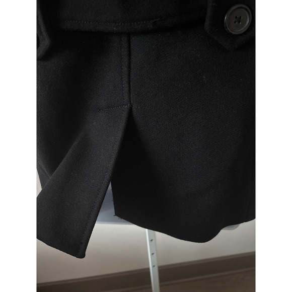 Minimalist Black Wool Blend Coat Size S Button Front Stand Collar Winter Jacket - Picture 13 of 16